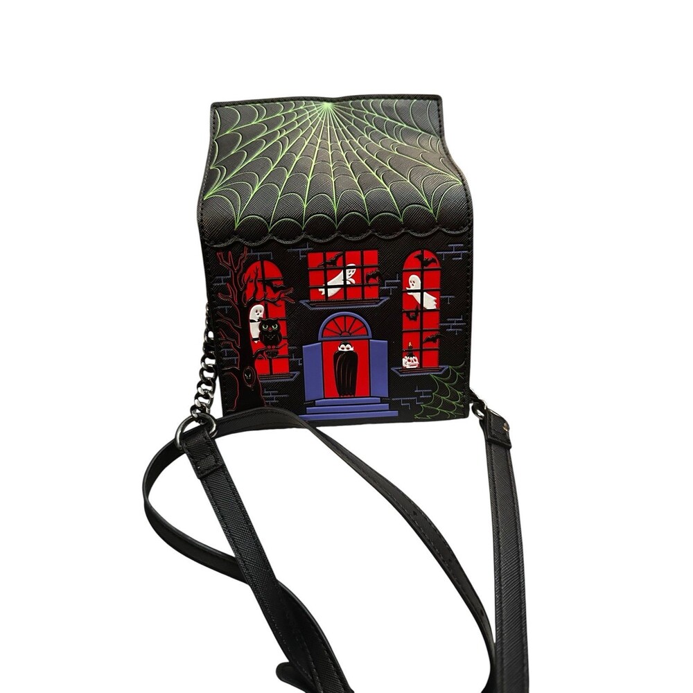 Mad Engine Haunted House Ghosts Dracula Spider Web Crossbody Bag Black EUC